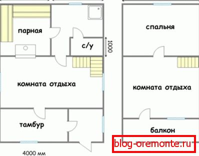 Проектот на куќата 6x9 од бар со мансарда (првиот и мансардниот под) Проектот на куќата 6x9 од бар со мансарда (првиот и мансардниот под)